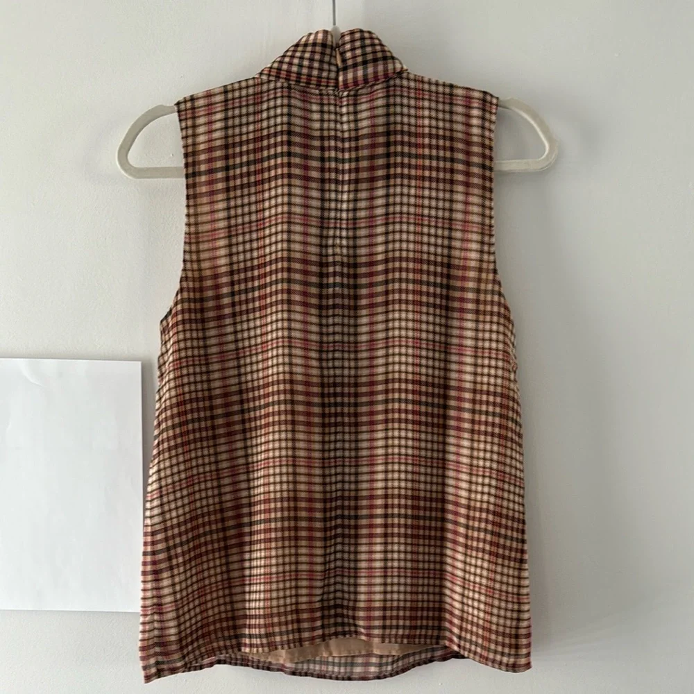 Ann Taylor Plaid Side Tie Mock Neck Shell - Picture 3 of 5